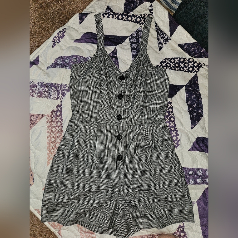 Stylish Black and White Plaid Romper